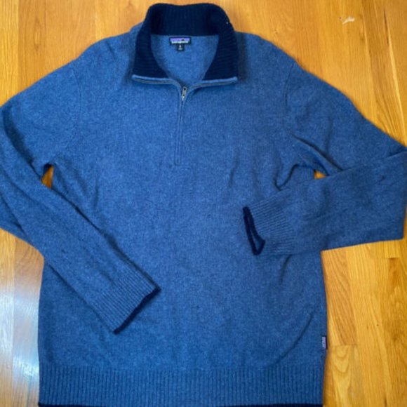 Patagonia Men's Wool Blend 1/4 Zip Mock Sweater Blue Extra Large Nice - Picture 1 of 7